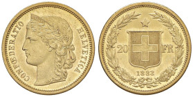 SVIZZERA Confederazione - 20 Franchi 1883 - KM 31 AU (g 6,45)

Status: qFDC/FDC