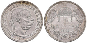 UNGHERIA Francesco Giuseppe I (1848-1916) 5 Corone 1900 - KM 488 AG (g 24,08) Rosetta all'inziio della leggenda del D/. Riconio ufficiale. Colpo al bo...