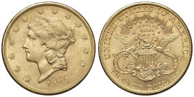 USA 20 Dollari 1904 - AU (g 33,42) Minimi colpetti al bordo ma esemplare di bella qualitÃ 

Status: SPL+