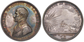 Medaglia 1801 Pace di Luneville D/ circolarmente: BONAPARTE PR. CONSUL DE LA REP. FRAN Busto a sx in gran costume. In basso: J.P. DROZ F. AN IX / 1801...