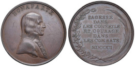 Medaglia 1801 Pace di Luneville D/ BONAPARTE Busto a dx in uniforme. Sotto la troncatura del braccio: Z - R/ tra due rami di quercia e di palma: SAGES...
