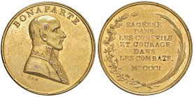 Medaglia 1801 Pace di Luneville D/ BONAPARTE Busto a dx in uniforme. Sotto la troncatura del braccio: I.G.H. PiÃ¹ in basso: K e K - R/ tra due rami di...