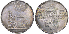 Medaglia 1801 Pace di Luneville D/ figura muliebre abbigliata allâ€™antica e turrita in ginocchio davanti un altare fiammeggiante sovrastata dal delta...