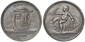 Medaglia 1801 Pace di Luneville D/ seduto su scudo ovale con coperta un fanciullo stringe con le mani due serpenti. Sotto a sx: P. MERKER F. Esergo: D...
