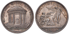 Medaglia 1801 Pace di Luneville D/ circolarmente GLUICKLICH DURCH EINTRACHT. Nel campo il tempio della Concordia con altare al centro. Esergo: C.I. KR...