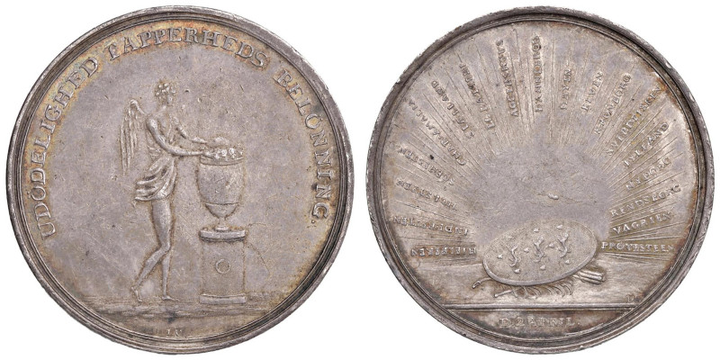 Medaglia 1801 Battaglia di Copenhaghen. D/ Un genio alato pone una corona su unâ...