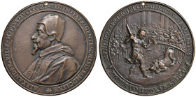 Alessandro VII (1655-1667) Medaglia da fusione 1659 A ricordo della Peste, scena allegorica della lotta tra il leone e Androclo al Circo Massimo che f...
