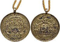 MEDAGLIE ESTERE AUSTRIA. Medaglia da fusione 1546 Portico con due colonne e al centro la scena dell'Ultima Cena, tutto il bordo inciso con legenda in ...