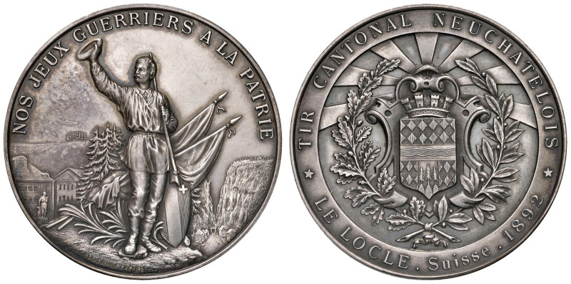 SVIZZERA. Cantone di Neuchatelle Medaglia 1892 La Locle Gara di tiro a Segno Can...