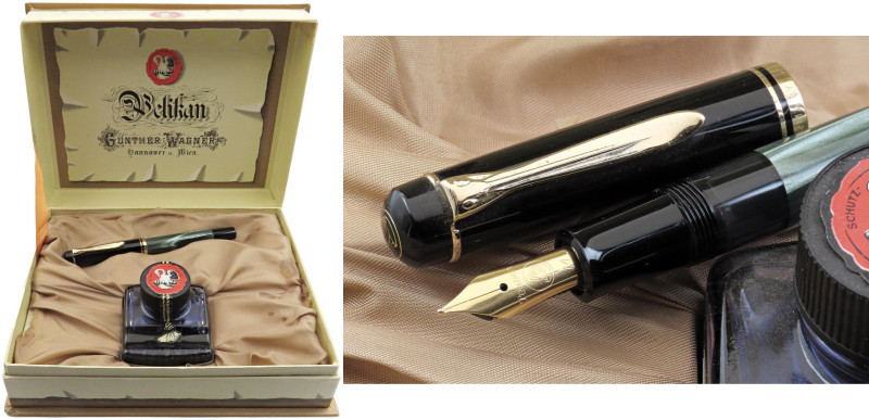 PELIKAN - Penna Stilografica- Gunther Wagner. Corpo della penna in resina verde ...