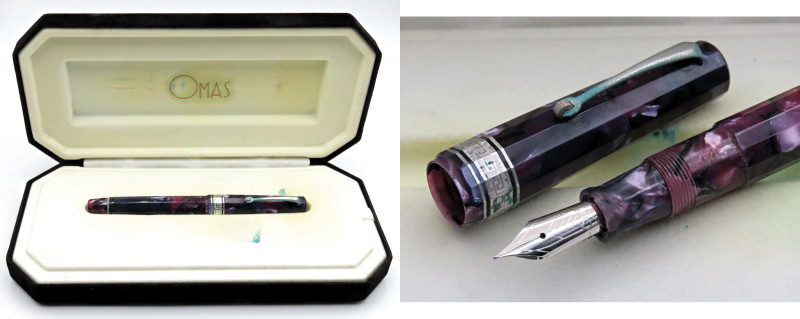 OMAS-Penna Stilografica- Omas Extra. Corpo e cappuccio in simil madreperla con f...