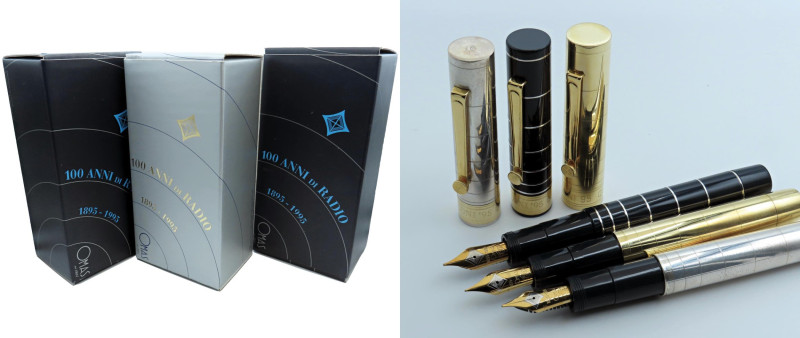 OMAS -Lotto di 3 penne Stilografiche- 100 Anni Di Radio 1895-1995. TRITTICO. Cor...