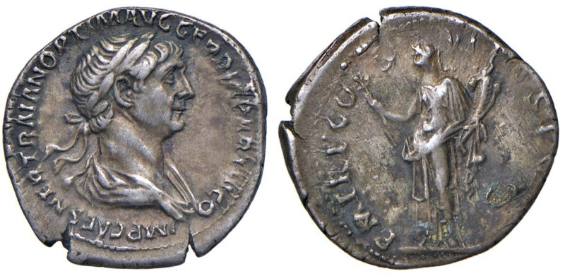Traiano (98-117) Denario - Testa laureata a d. - R/ La Vittoria andante a s. - R...