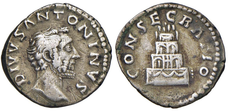 Antonino Pio (138-161) Denario - Testa a d. - R/ Pira funeraria - RIC 436 AG (g ...