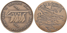 MILANO. Medaglia 1984 Per i Ventanni di servizio in metropolitana - Opus: Remo Brindisi - AE (g 54,95 - Ã˜ 50 mm)

Status: qFDC