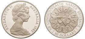 Australia, Elizabeth II, 1952-2022. AR Proof 10 Dollars, 1982, XII Commonwealth Games in Brisbane, Royal Australian mint, 19.86g (KM75).

Uncirculated...