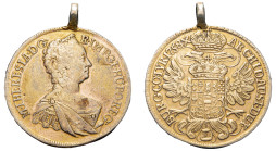 Holy Roman Empire, Maria Theresia, 1740-1780. 1/2 Taler, 1758, Vienna mint, 14.26g (KM1822).

Very fine, mounted and plated.