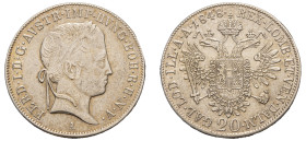 Austria, Ferdinand I, 1835-1848. 20 Kreuzers, 1848 A, Vienna mint, 6.65g (KM2208).

Extremely fine.