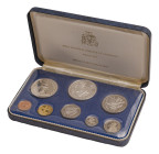 Barbados, Elizabeth II, 1966-2021. Official Proof set, 1; 2; 5; 10; 25 Cents and 1; 2; 5; 10 (AR) Dollars, 1973 FM, Franklin mint (KM-PS8).

In origin...