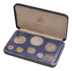 Barbados, Elizabeth II, 1966-2021.Official Proof set, 1; 2; 5; 10; 25 Cents and 1; 2; 5; 10 (AR) Dollars, 1974 FM, Franklin mint (KM-PS10).

In origin...