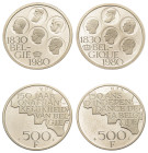 Belgium, Bedouin I, 1951-1993. Lot of 2 coins comprising 500 Francs, ND (1980), French text, Brussels mint, 24.57g (KM161) and 500 Francs, ND (1980), ...