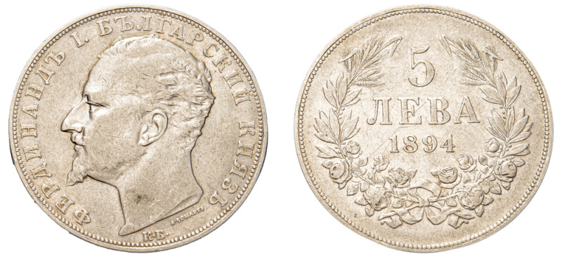 Bulgaria, Ferdinand I, 1887-1918. 5 Leva, 1894 KB, Kremnitz mint, 24.85g (KM18; ...