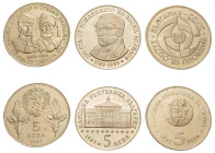 Bulgaria, People’s Republic, 1946-1990. Lot of 3 coins comprising Proof 5 Leva, 1985, Expo ’85 in Plovdiv, Sofia mint, 16.69g (KM154); Proof 5 Leva, 1...