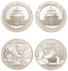 China, People’s Republic, 1949-. Lot of 2 coins comprising AR 10 Yuan, 2015, Series: Panda Bullion, 31.03g (KM2216) and AR 10 Yuan, 2016, Series: Pand...