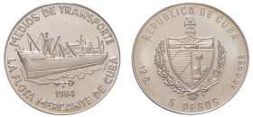 Cuba, Second Republic, 1959-. AR 5 Pesos, 1984, Merchant Navy of Cuba - Series: Cuban Means of Transportation, Havana mint, 12.00g (KM117; JMA-AAEE129...