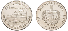 Cuba, Second Republic, 1959-. AR 5 Pesos, 1986, Landing of the Granma - Series: Themes of the Cuban Revolution, Havana mint, 12.00g (KM137; JMA-AAEE17...