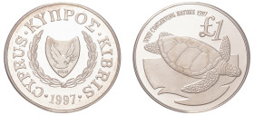 Cyprus, Republic, 1960-. AR Proof Pound, 1997, Cyprus Wildlife Series - Cyprus Green Turtle, 28.28g (KM72a; Fitikides 242P).

In original case with ce...