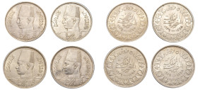 Egypt, Farouk I, 1936-1952. Lot of 4 coins comprising 5 Piastres (5 Qirsh) (4), AH 1358 (AD 1939), London mint, each 6.98g to 7.01g (KM366).

About ex...