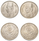 Egypt, Farouk I, 1936-1952. Lot of 2 coins comprising 10 Piastres (10 Qirsh) (2), AH 1358 (AD 1939), London mint, 14.02g and 14.00g (KM367).

About ex...