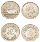 Egypt, United Arab Republic, 1958-1971. Lot of 2 coins comprising 25 Qirsh, AH 1380 (AD 1960), Cairo mint, 17.59g (KM400) and 50 Qirsh, AH 1390 (AD 19...