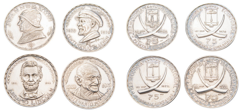 Equatorial Guinea, Republic, 1968-. Official proof set of 4 coins comprising 75 ...