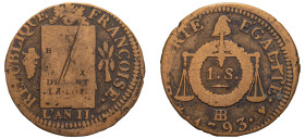 France, First Republic, 1792-1804. Sol, 1793 BB, Strasbourg mint, 10.07g (KM619).

Fine.