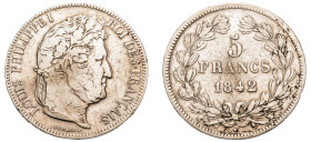 France, Louis Philippe I, 1830-1848. 5 Francs, 1842 W, Lille mint, 24.84g (KM749.13; Dav. 91).

Harshly cleaned, very fine.