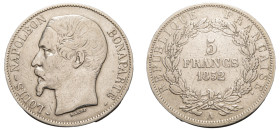 France, Second Republic, 1848-1852. 5 Francs, 1852 A, Paris mint, 24.83g (KM773.1; Dav. 94).

About very fine.