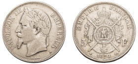 France, Napoleon III, 1852-1870. 5 Francs, 1870 A, Paris mint, 24.66g (KM799.1; Dav. 96).

Very fine.