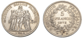 France, Third Republic, 1870-1940. 5 Francs, 1873 A, Paris mint, 24.97g (KM820.1; Dav. 92).

Extremely fine, polished.