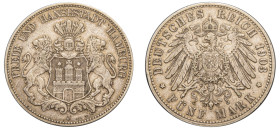 German States, Hamburg, 1324-1922. 5 Mark, 1903 J, Hamburg mint, 27.74g (KM610; Dav. 659).

Good very fine.