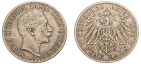 German States, Prussia, Wilhelm II, 1888-1918. 5 Mark, 1898 A, Berlin mint, 27.67g (KM523; Dav. 789).

Very fine.