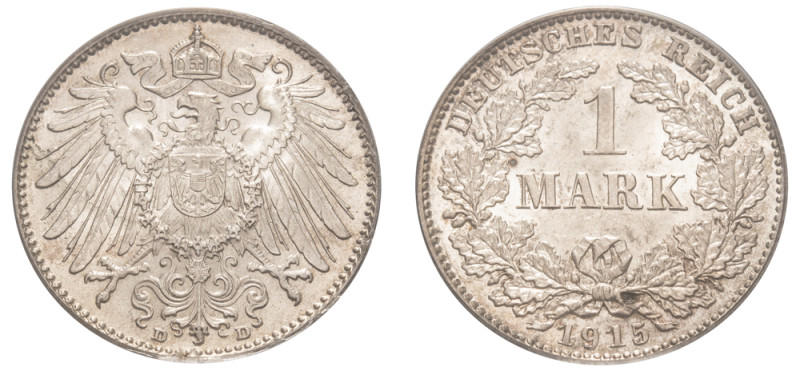 Germany (1871-1948), Wilhelm II, 1888-1918. Mark, 1915 D, Munich mint (KM14).

G...