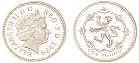 Great Britain, Elizabeth II, 1952-2022. AR Proof Pound, 1999, Scotland - Series: Heraldic Emblems, Royal mint, 9.50g (KM998a; S-J14).

Uncirculated pr...