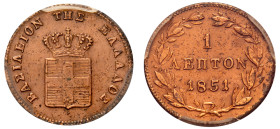 Greece, King Otto, 1832-1862. Lepton, 1851, Fourth Type, Athens mint (KM30; Divo 32a).

Graded AU Details, Cleaned PCGS.