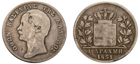 Greece, King Otto, 1832-1862. Drachma, 1851, Second Type, old bust, Vienna mint, 4.30g (KM35; Divo 13).

Good fine, one year type.