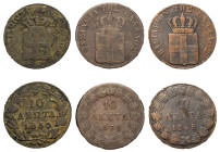 Greece, King Otto, 1832-1862. Lot of 3 coins comprising 10 Lepta, 1836, First Type, Athens mint, 12.73g (KM17; Divo 18b); 10 Lepta, 1845, Second Type,...