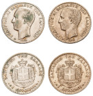 Greece, King George I, 1863-1913. Lot of 2 coins comprising Drachma (2), 1868 A, First Type, Paris mint, 4.96g and 5.04g (KM38; Divo 53a; IV3).

Good ...