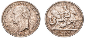 Greece, King George I, 1863-1913. Drachma, 1911, Second Type, Paris mint, 5.00g (KM60; Divo 54b; IV24). 

About extremely fine with some remaining lus...