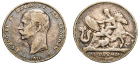 Greece, King George I, 1863-1913. 2 Drachmai, 1911, Second Type, Paris mint, 9.87g (KM61; Divo 52; IV25). 

Very fine.